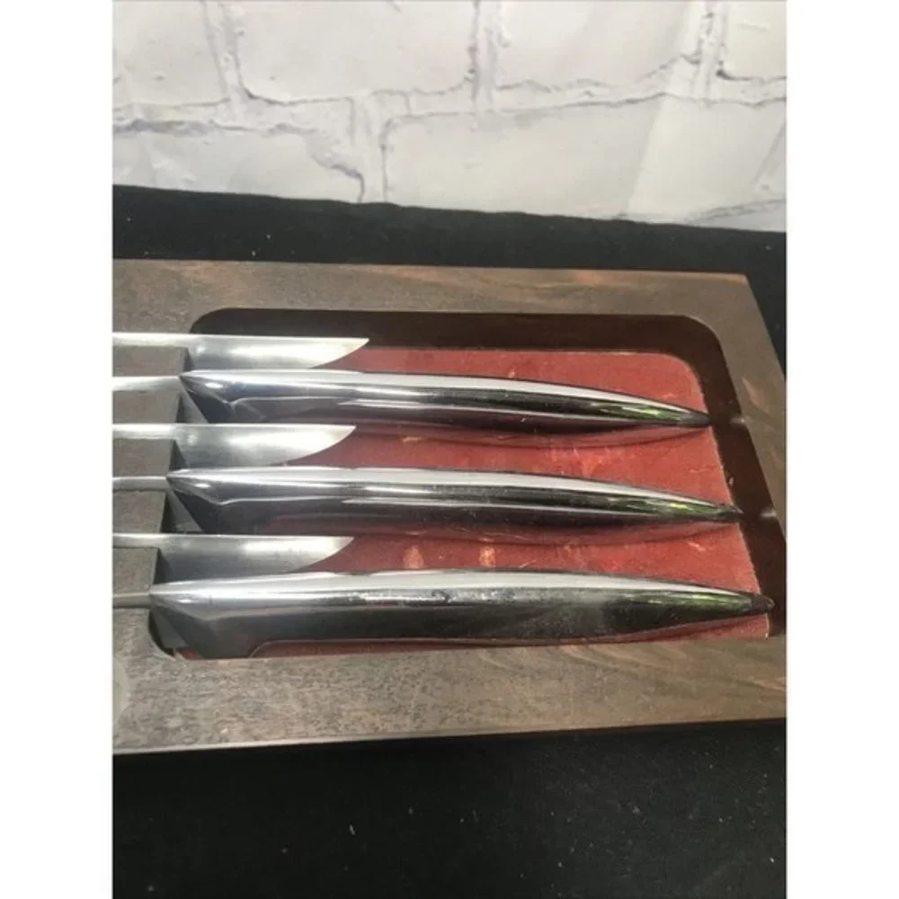 Vintage 6 Carvel Hall Steak Knife Knives Set Mid Century w Holder Marked